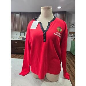 New Womens Official Chicago Black Hawks Shirt Long NHL Size L Hockey